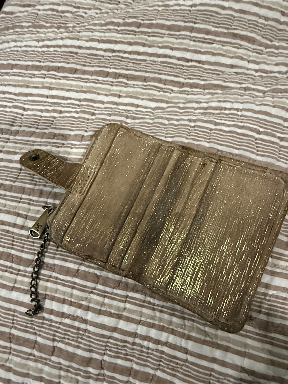 HOBO Metallic Gold Foldover Wallet with Chain Accent